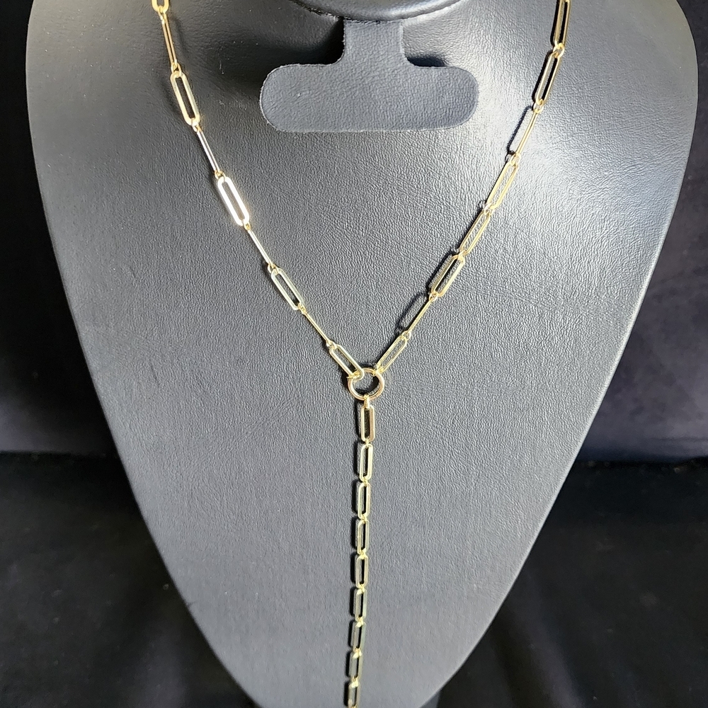 Gold Paperclip Lariat Necklace - Sleek Gold Chain Y-Necklace